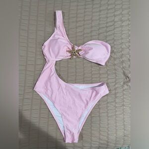 SHEIN Pink One Shoulder Swim One Piece